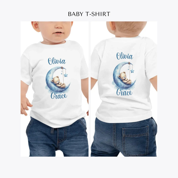 Watercolor-Teddy-Bear-Sleeping-on-Moon-personalized-baby-t-shirt-artfulane