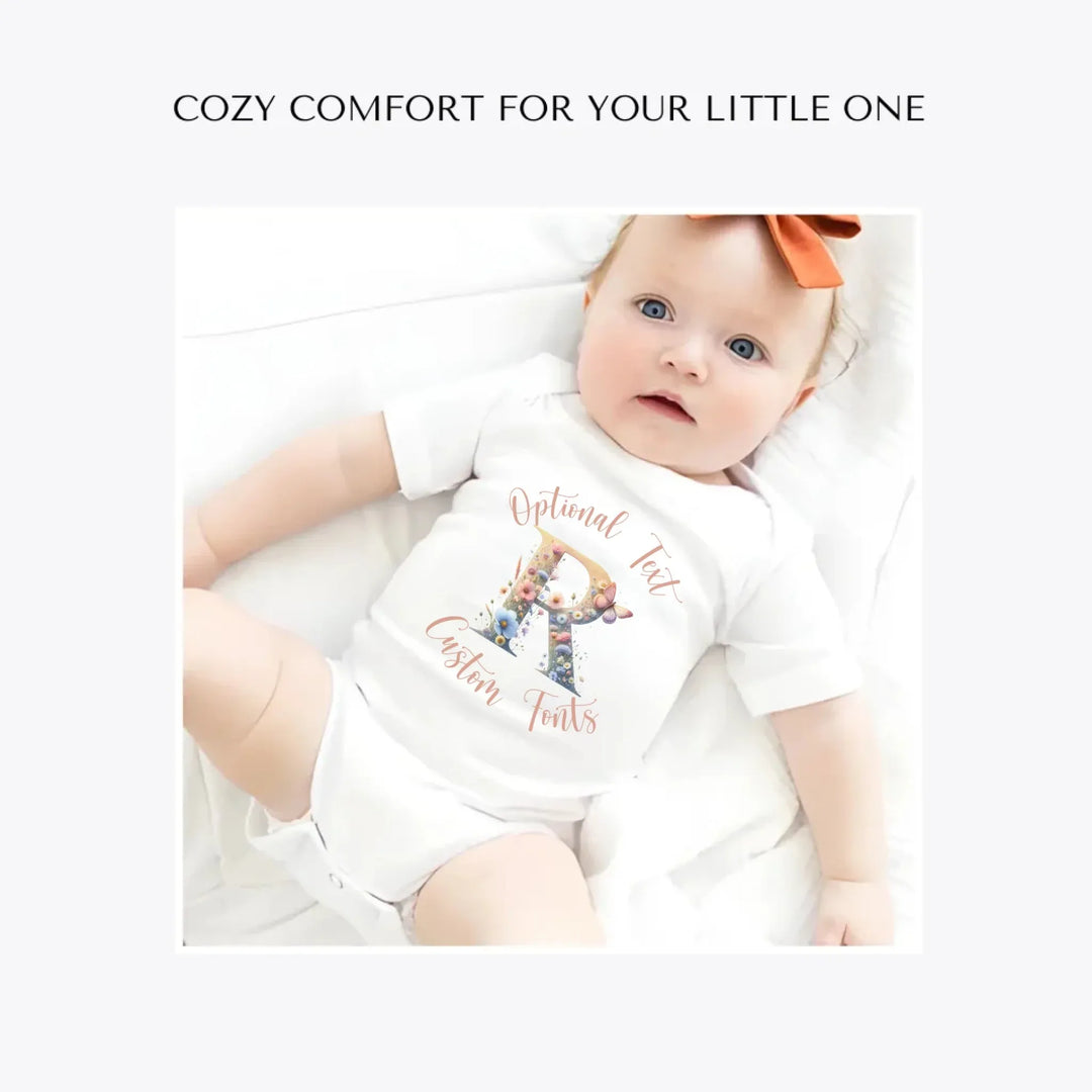 Watercolor-Wildflower-Letter-Initial-custom-baby-bodysuit-artfulane