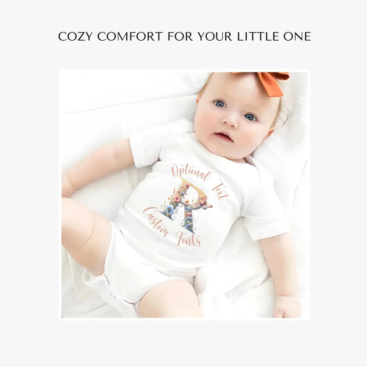 Watercolor-Wildflower-Letter-Initial-custom-baby-bodysuit-artfulane