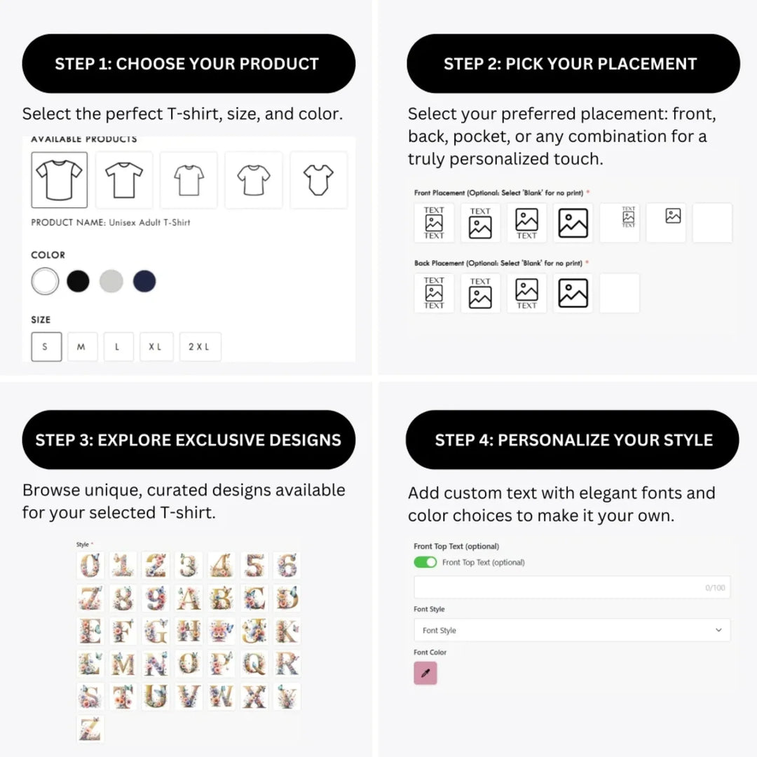 how-to-design-custom-Watercolor-Wildflower-Letter-Initial-t-shirt-personalization-options-artfulane