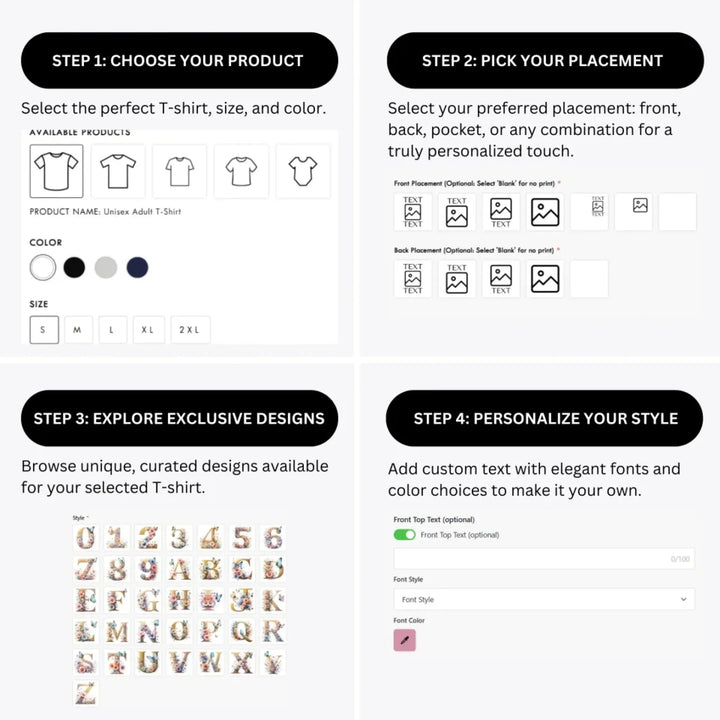 how-to-design-custom-Watercolor-Wildflower-Letter-Initial-t-shirt-personalization-options-artfulane
