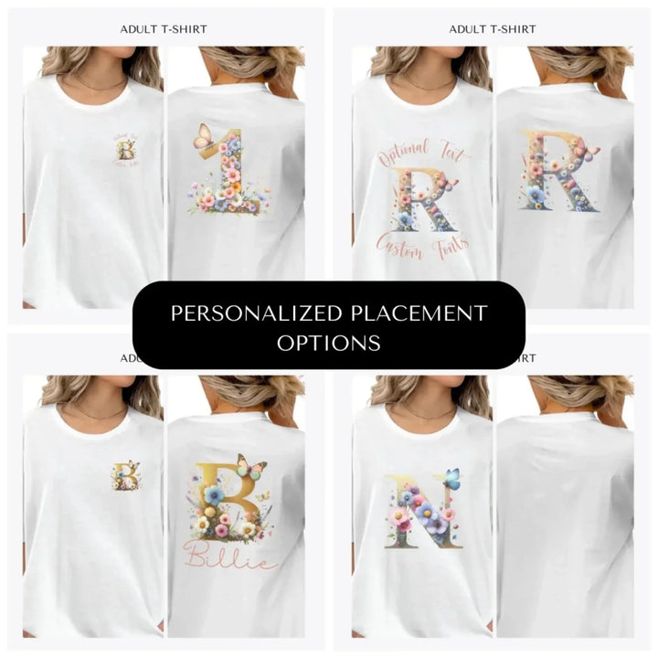 Watercolor-Wildflower-Letter-Initial-custom-adult-t-shirt-design-placement-front-back-pocket-artfulane