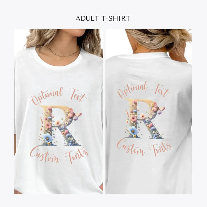 Watercolor-Wildflower-Letter-Initial-personalized-women-unisex-adult-t-shirt-artfulane