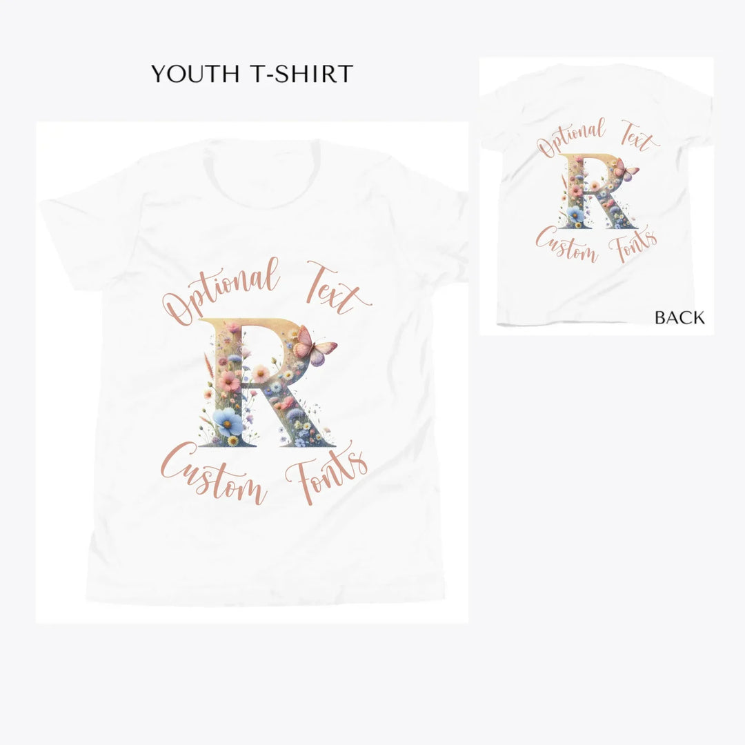 Watercolor-Wildflower-Letter-Initial-custom-youth-t-shirt-artfulane