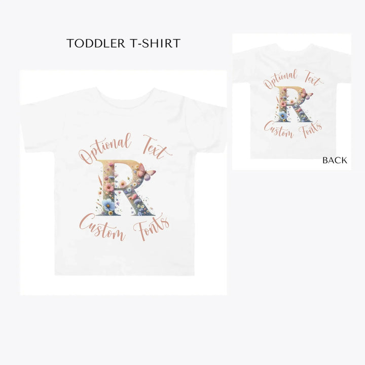 Watercolor-Wildflower-Letter-Initial-toddler-custom-t-shirt-artfulane