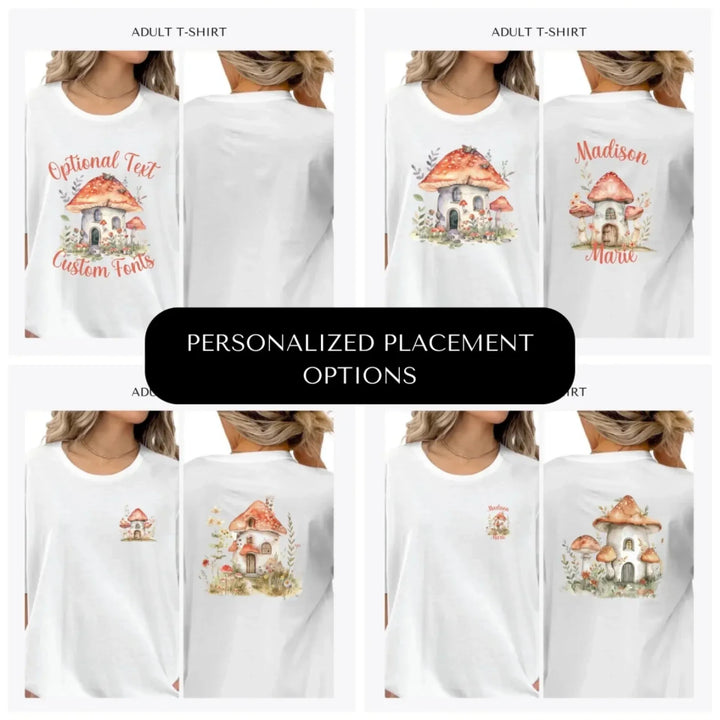 watercolor-woodland-mushroom-homes-custom-adult-t-shirt-design-placement-front-back-pocket-artfulane