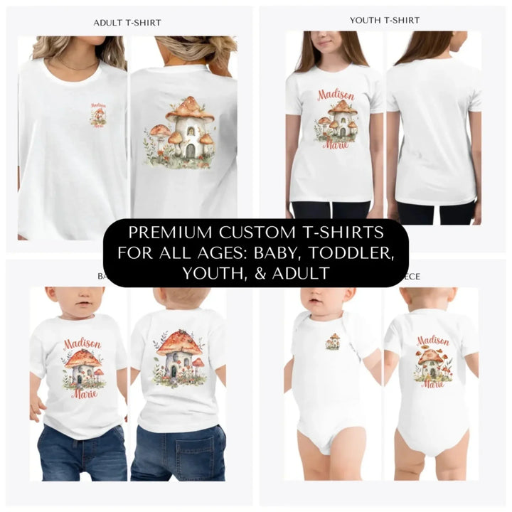 watercolor-woodland-mushroom-homes-premium-custom-t-shirts-all-ages-artfulane