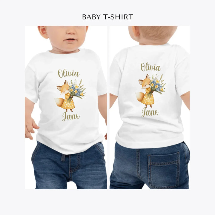 Yellow-Spring-Woodland-Animal-personalized-baby-t-shirt-artfulane