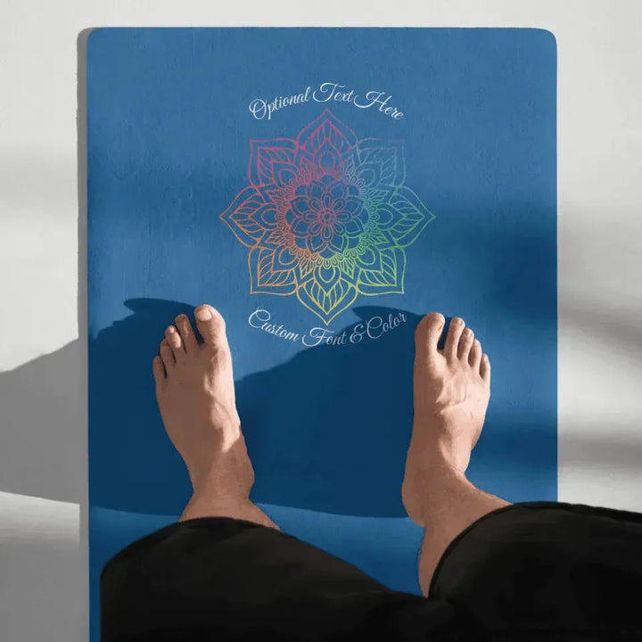 Custom Yoga Mat - Rainbow & Gold Mandala Line Art - ARTFULANE