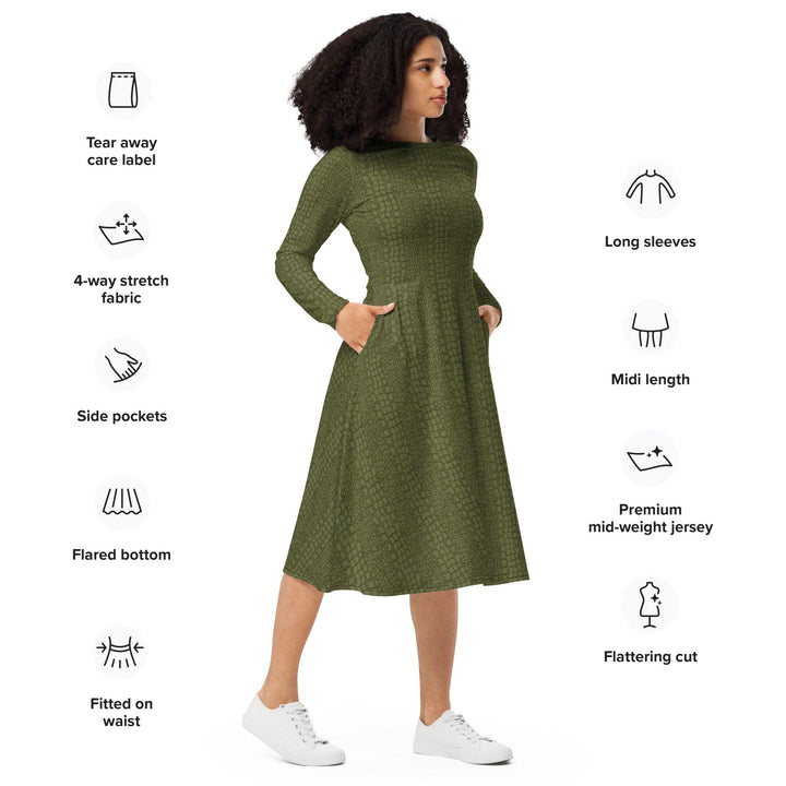 Green Crocodile Midi Dress - ARTFULANE