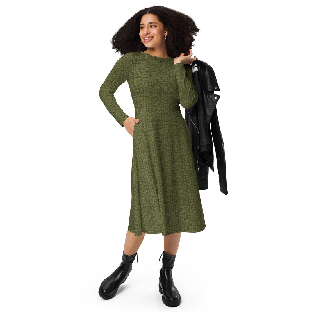 Green Crocodile Midi Dress - ARTFULANE