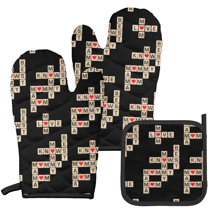 Mitts-and-Pot-holder-Set-in-black-Mom-Knows-Best-artfulane