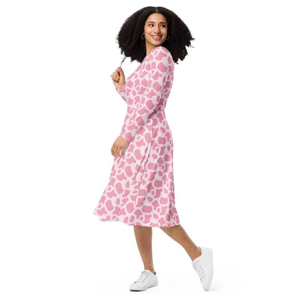 Pink Cow Print Midi Dress - ARTFULANE