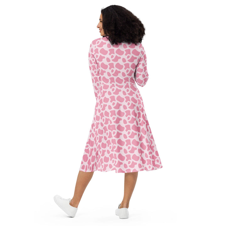 Pink Cow Print Midi Dress - ARTFULANE