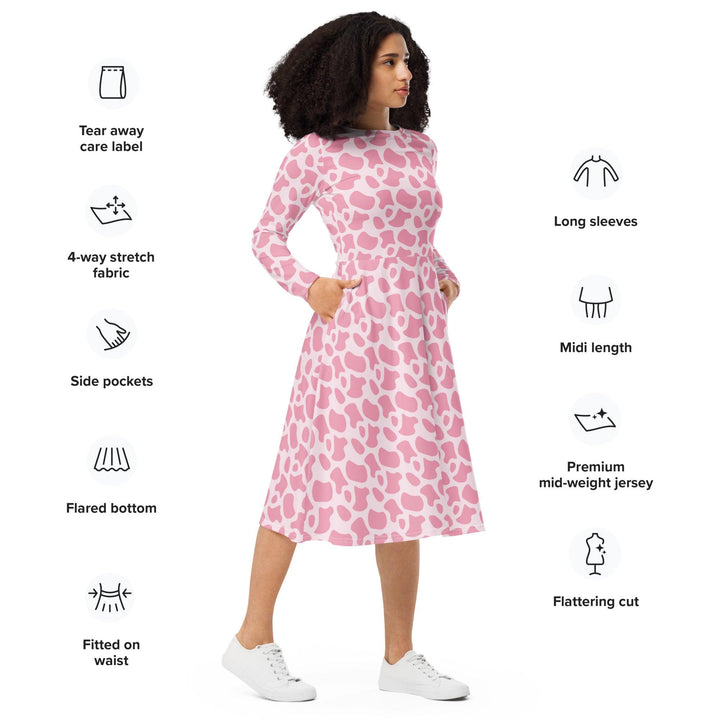 Pink Cow Print Midi Dress - ARTFULANE
