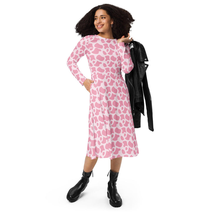 Pink Cow Print Midi Dress - ARTFULANE