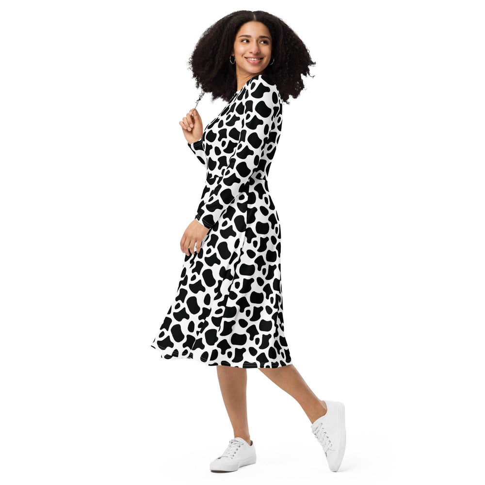White Cow Print Midi Dress - ARTFULANE
