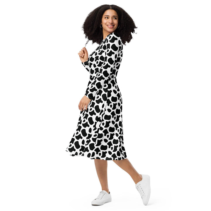 White Cow Print Midi Dress - ARTFULANE