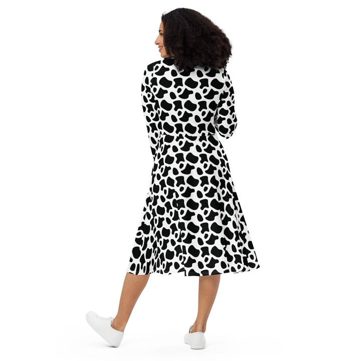 White Cow Print Midi Dress - ARTFULANE