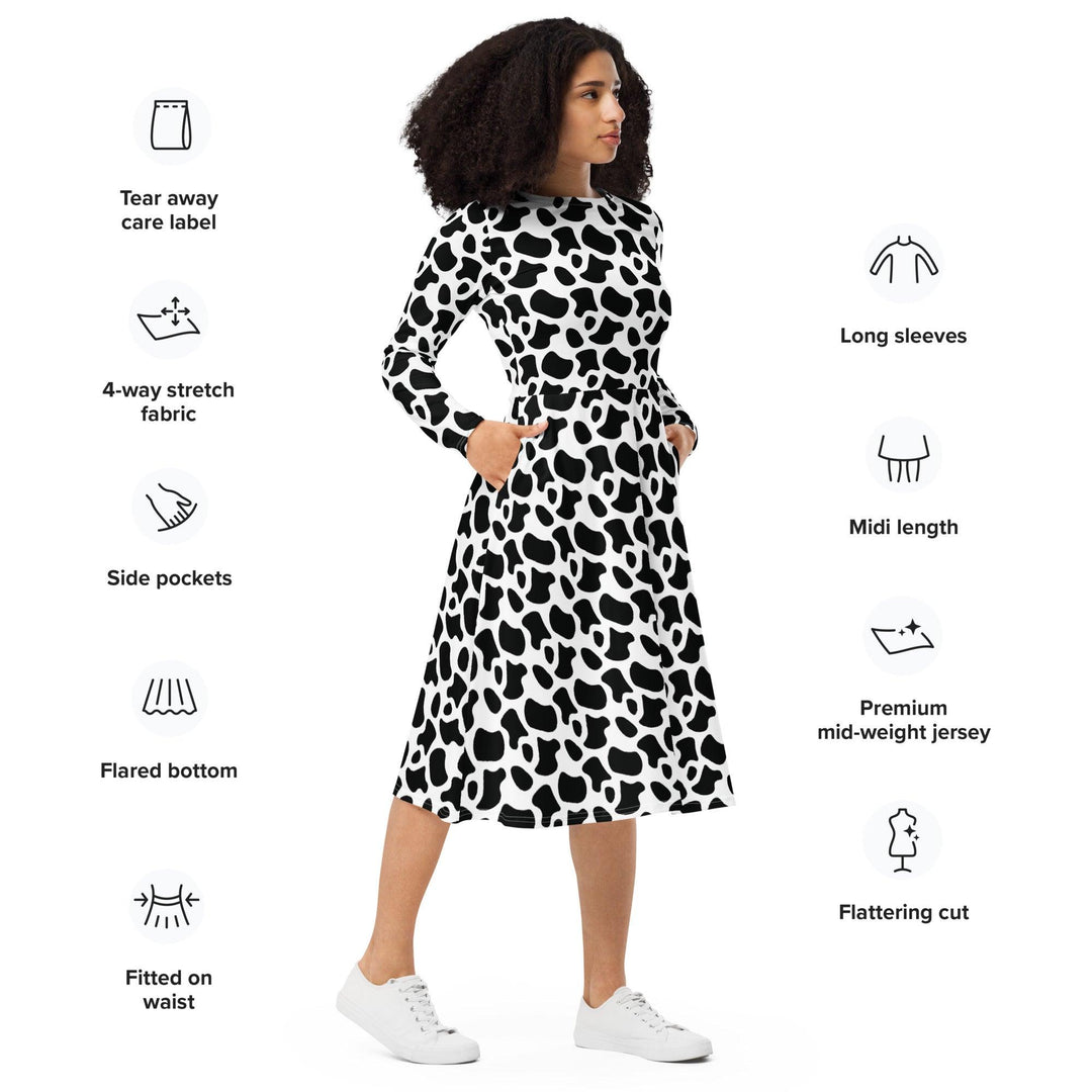 White Cow Print Midi Dress - ARTFULANE