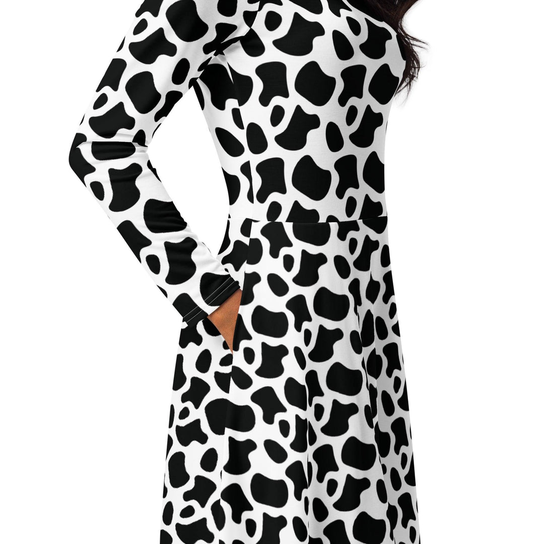 White Cow Print Midi Dress - ARTFULANE