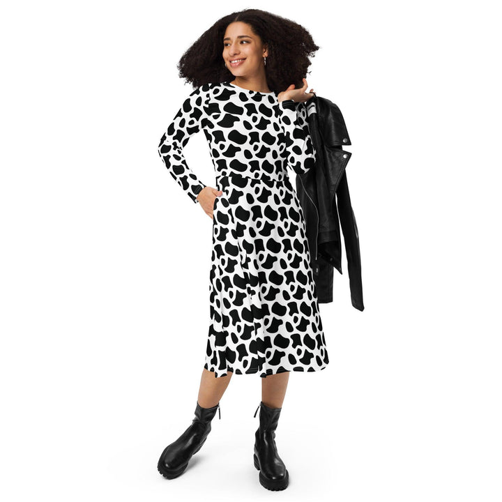 White Cow Print Midi Dress - ARTFULANE