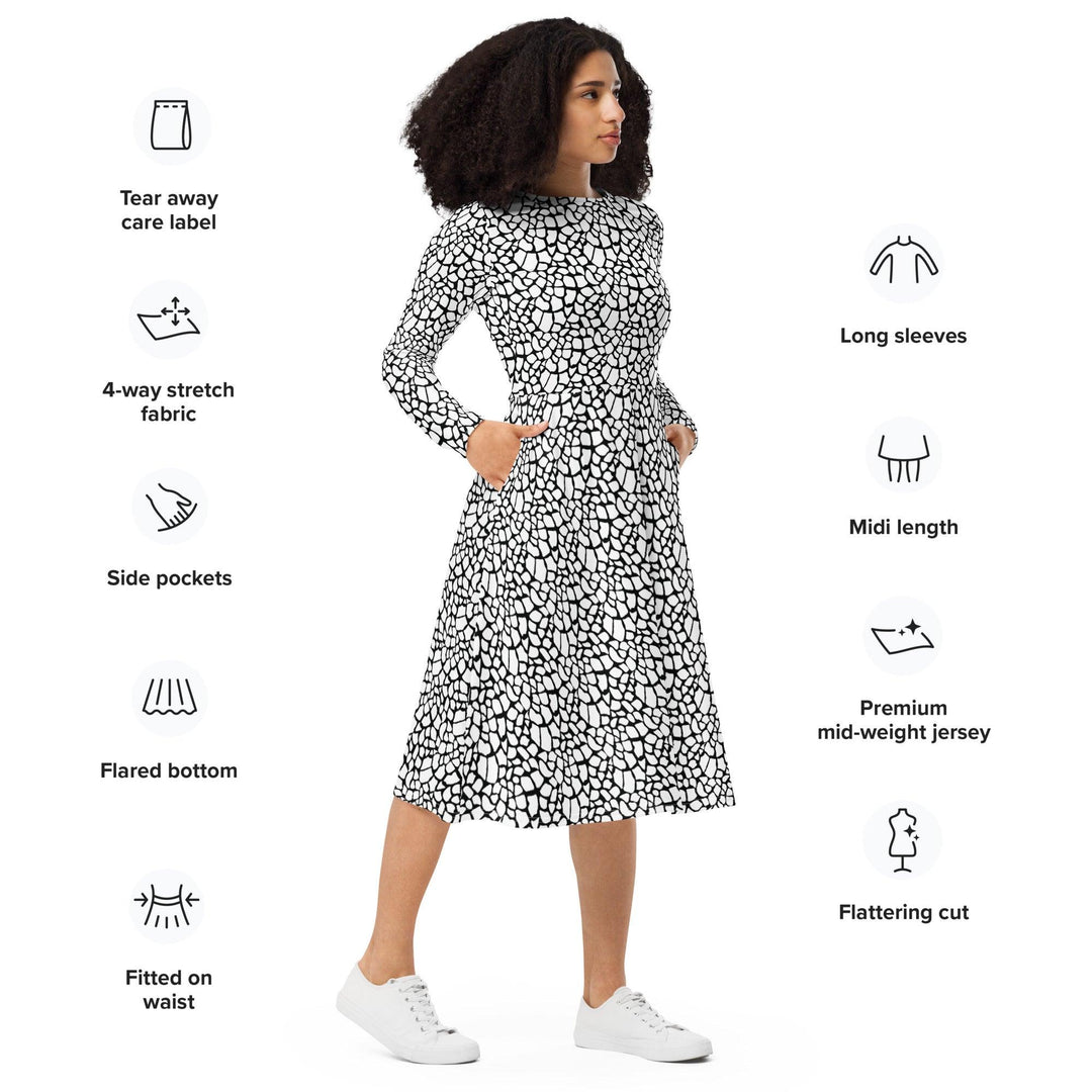 White Giraffe Midi Dress - ARTFULANE